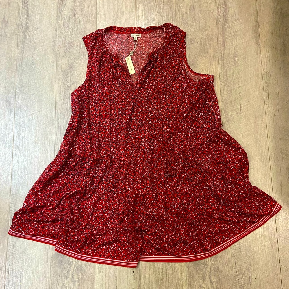 Max Studio Red Floral Tiered Dress Sz 2X